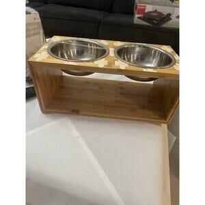 Elevated/Raised Pet Dog Bamboo Feeder/Stainless Steel ! For Food